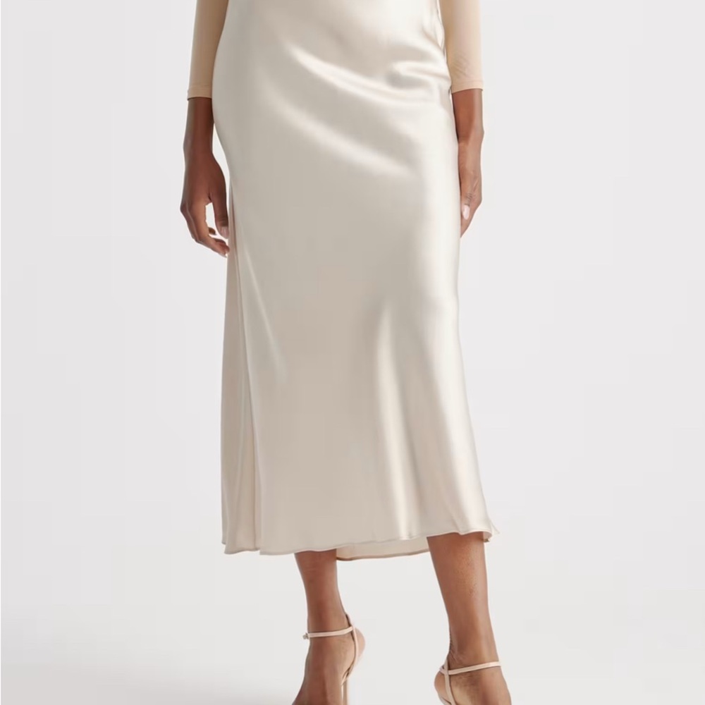Quince Cream Satin Midi Skirt